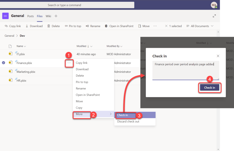 Checkin File Changes in Microsoft Teams