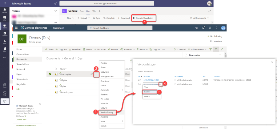 Restoring an Older Version of a File in Microsoft Teams