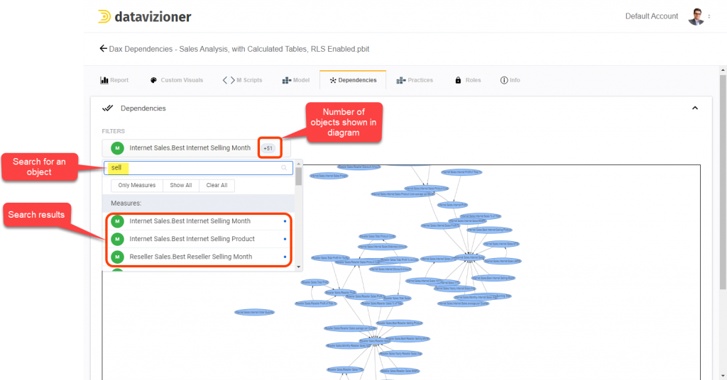Searching Objects in DAX Dependencies in Power BI Documenter
