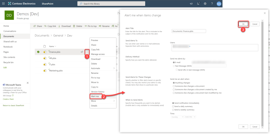 Set Alters in SharePoint Online