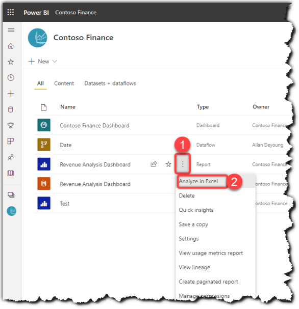 Analyze in Excel capability in Power BI Service