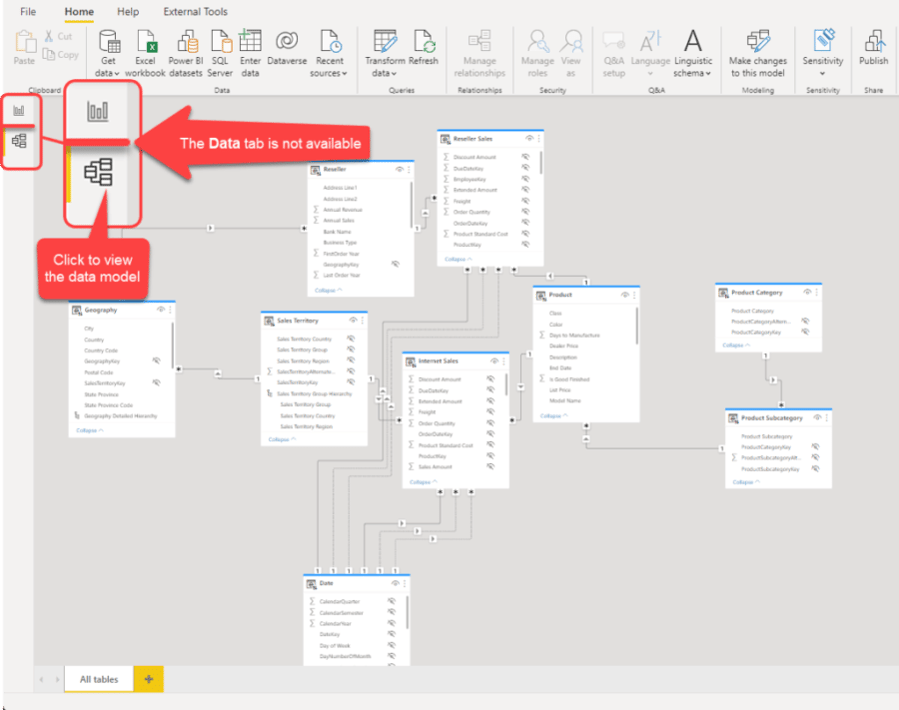 Viewing the data model when connected live to a Power BI Service dataset from the Power BI Desktop