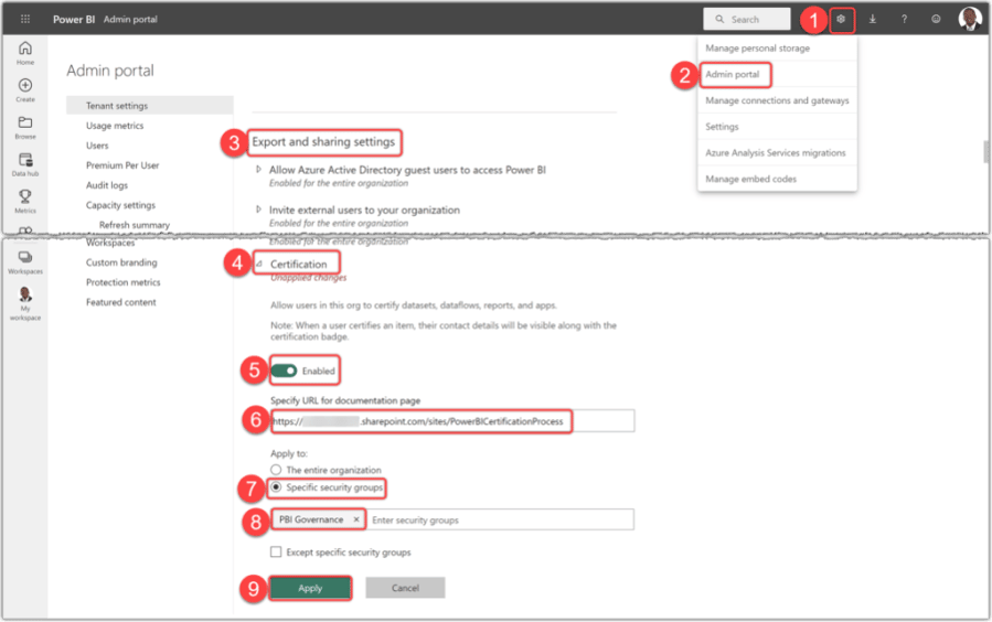 Enabling certification from the Admin Portal in Power BI Service