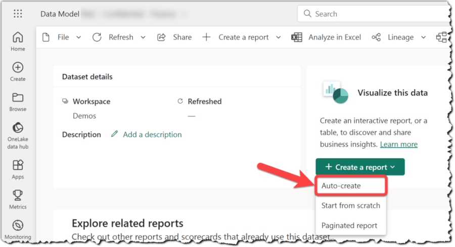 Auto-create report feature in Power BI Service