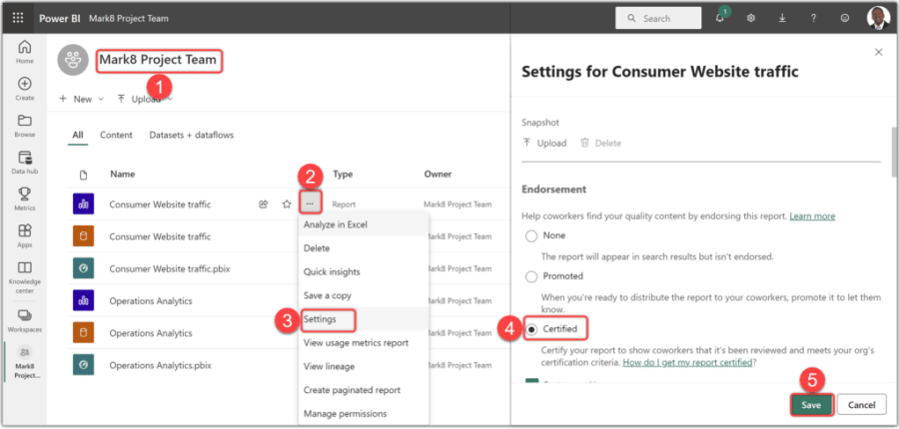 Certifying reports in Power BI Service