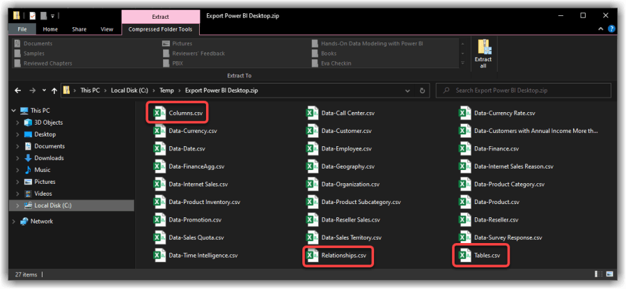 Navigating the Exported Data from Power BI Desktop Using Power BI Exporter