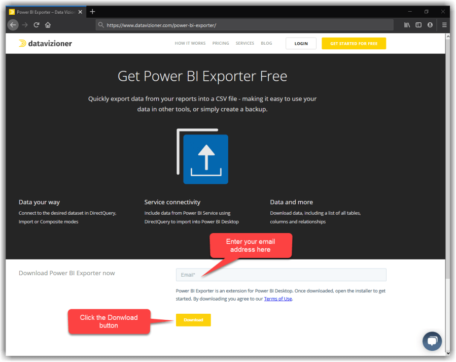 Downloading Power BI Exporter from Data Vizioner Website